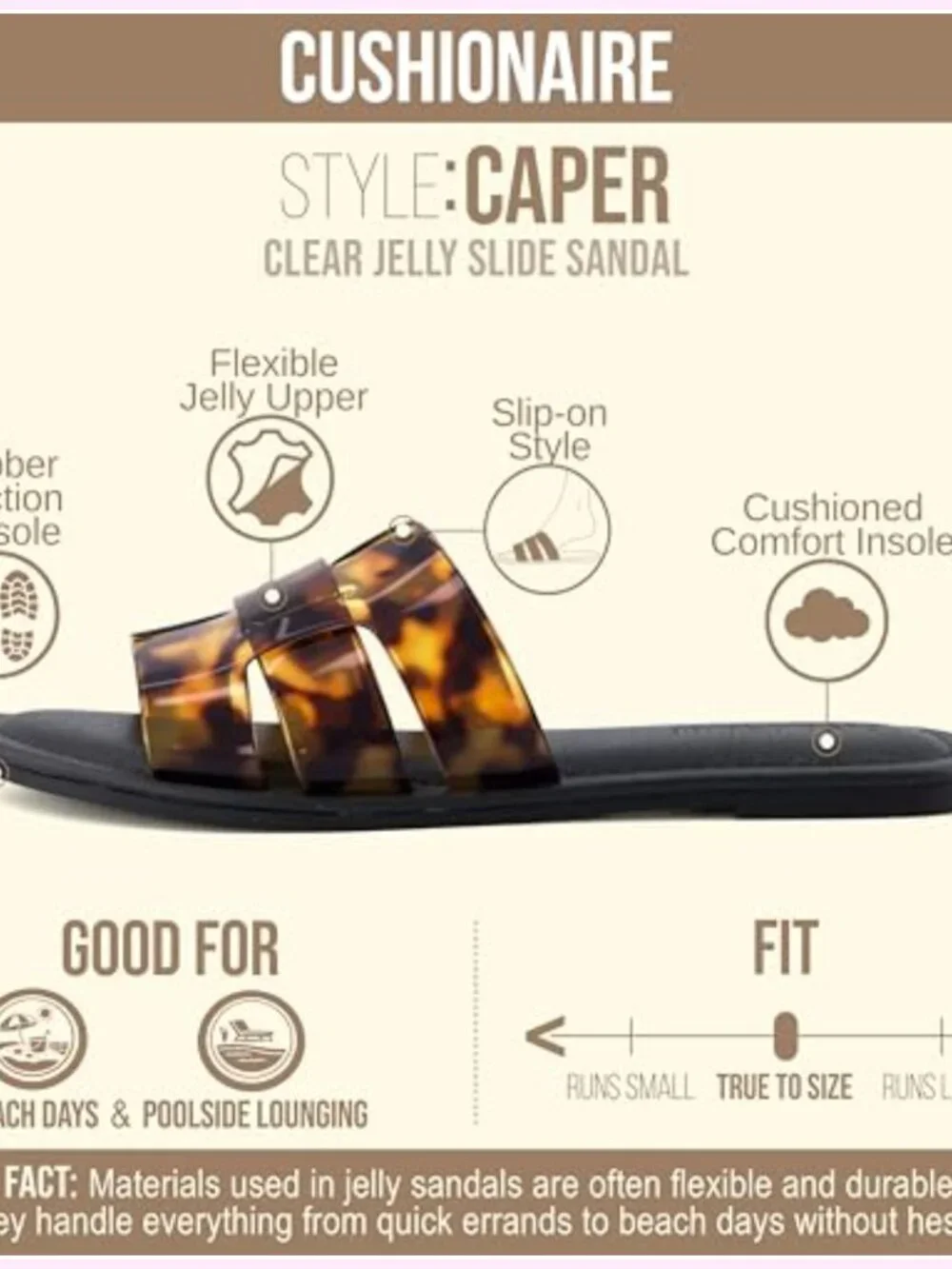 Women's Slide Sandals with Cushioned Footbed - Waterproof Jelly